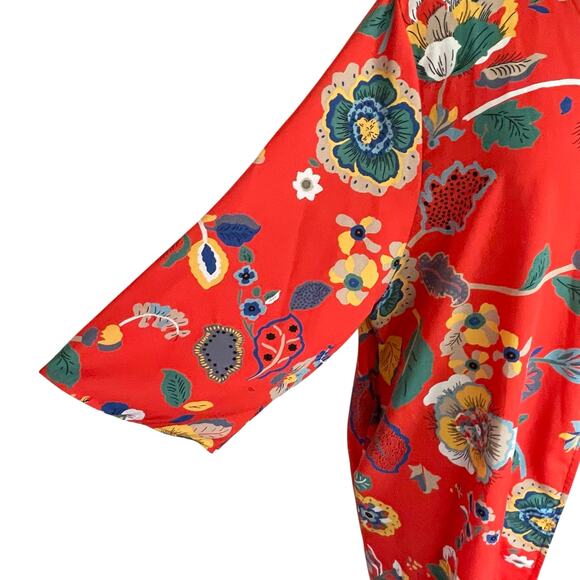 Jodifl Red Bold Floral Print Kimono LARGE Bright Colorful Summery Beach Resort - Picture 5 of 7